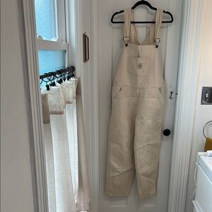 Cream Straight Cut Canvas Overalls